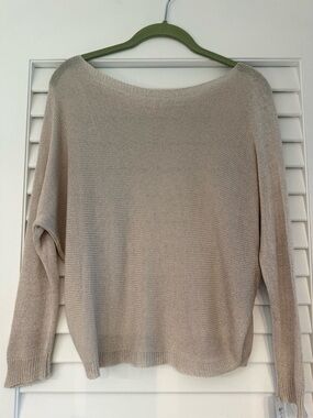 Tempo Paris Taupe Scoop Neck Lightweight Sparkle Sweater
